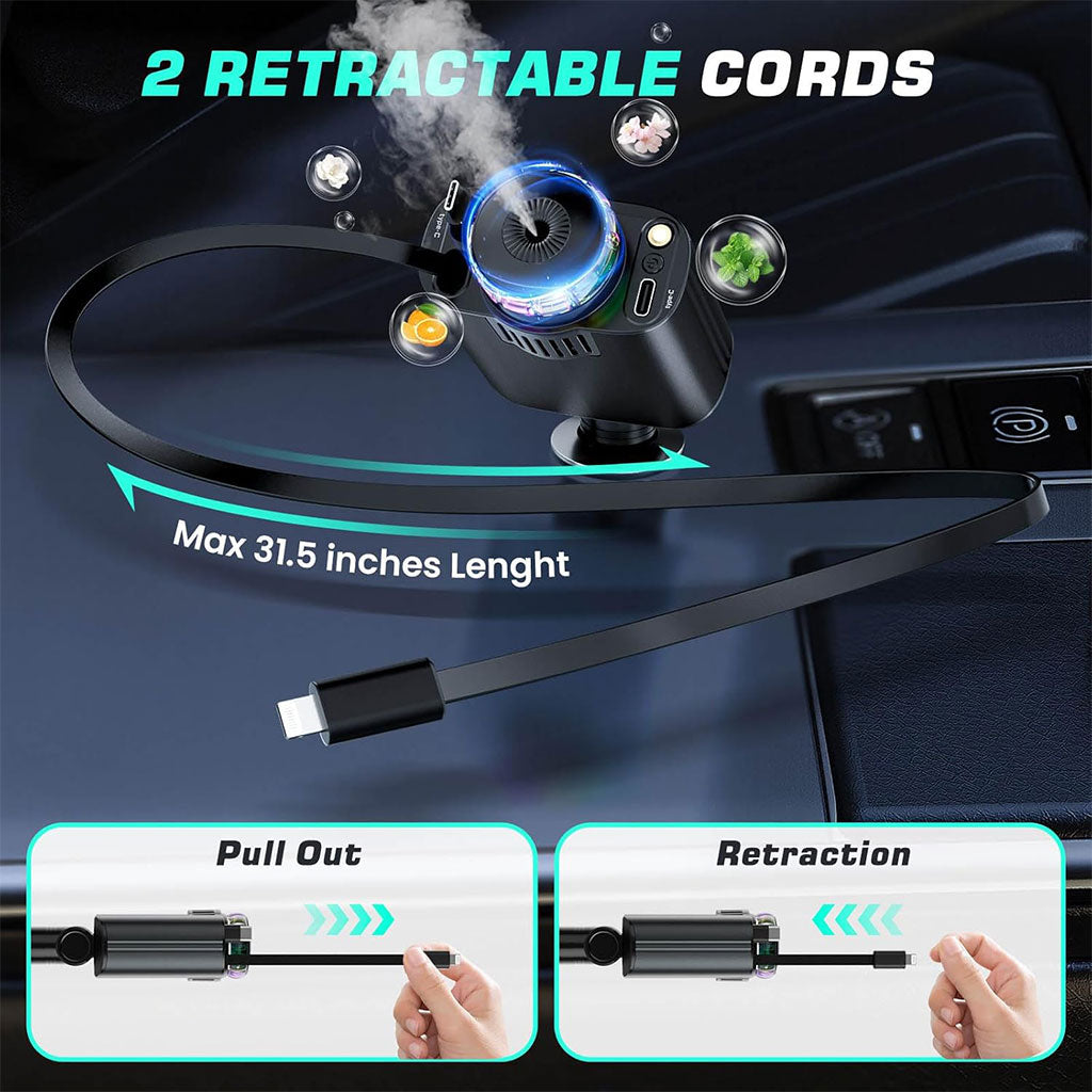 شاحن سيارة 5 في 1  الذكي | موزع عطر/مرطب، شحن سريع ، وإضاءة النجوم +3 روائح مجانية