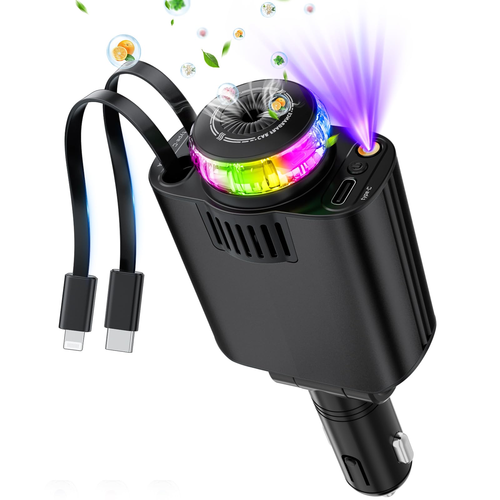 شاحن سيارة 5 في 1  الذكي | موزع عطر/مرطب، شحن سريع ، وإضاءة النجوم +3 روائح مجانية